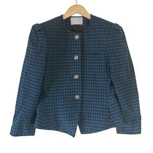Vintage La Suit Petite Womens Houndstooth Blazer Jacket Size 8 90s Business Chic